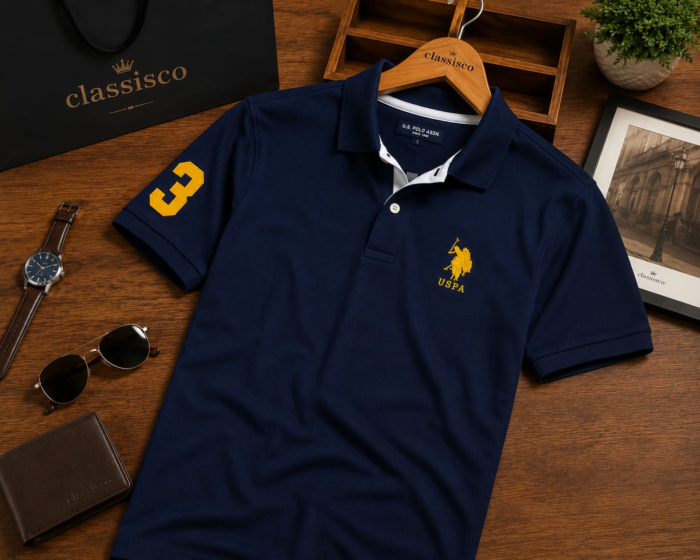 Half Sleeves Casual T-shirt for Men (Navy Blue, L)