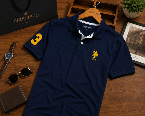 Half Sleeves Casual T-shirt for Men (Navy Blue, L)