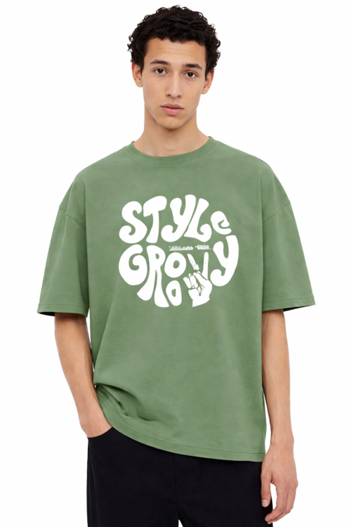 Men's Olive Green Groovy Style Oversized T-Shirt